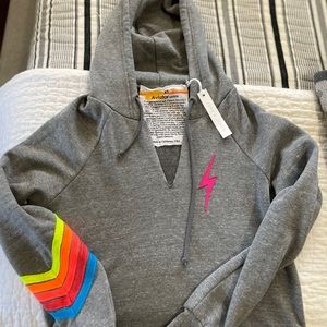 Aviation Nation BNWT XS grey bolt neon hoodie